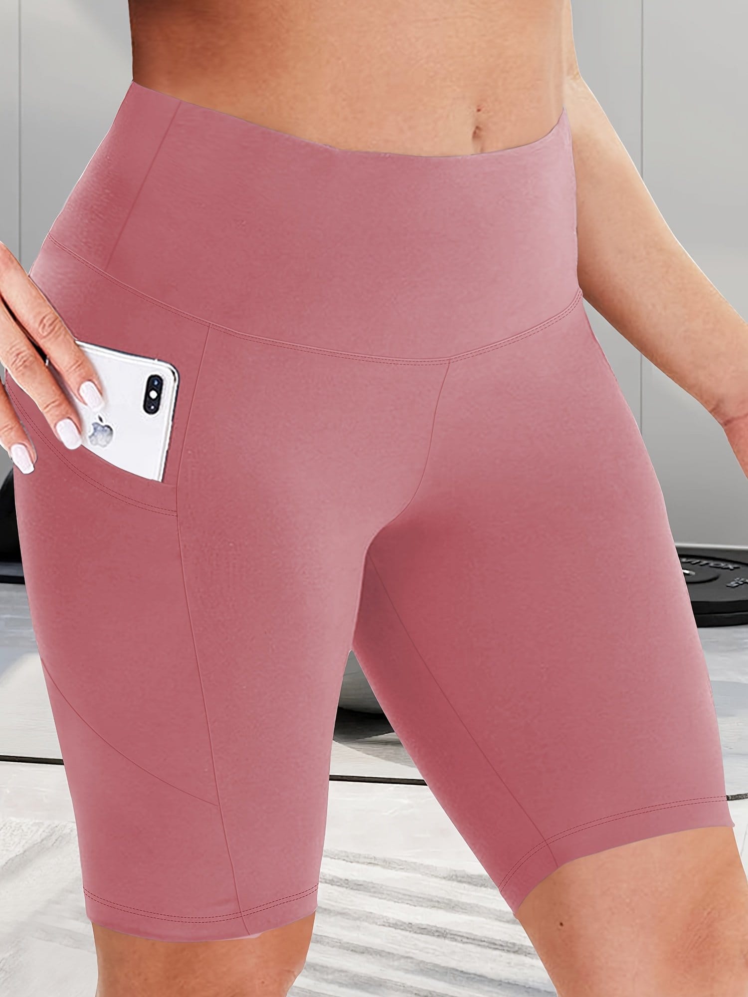 Women's High-Waist Shaping Shorts with Crescent Pockets - Black, Stretchy Tummy Control, Mid-Thigh Length, Machine Washable, Summer Casual Wear, Everyday Compression Wear | Sleek Design | Tummy Control Shorts - Image 4