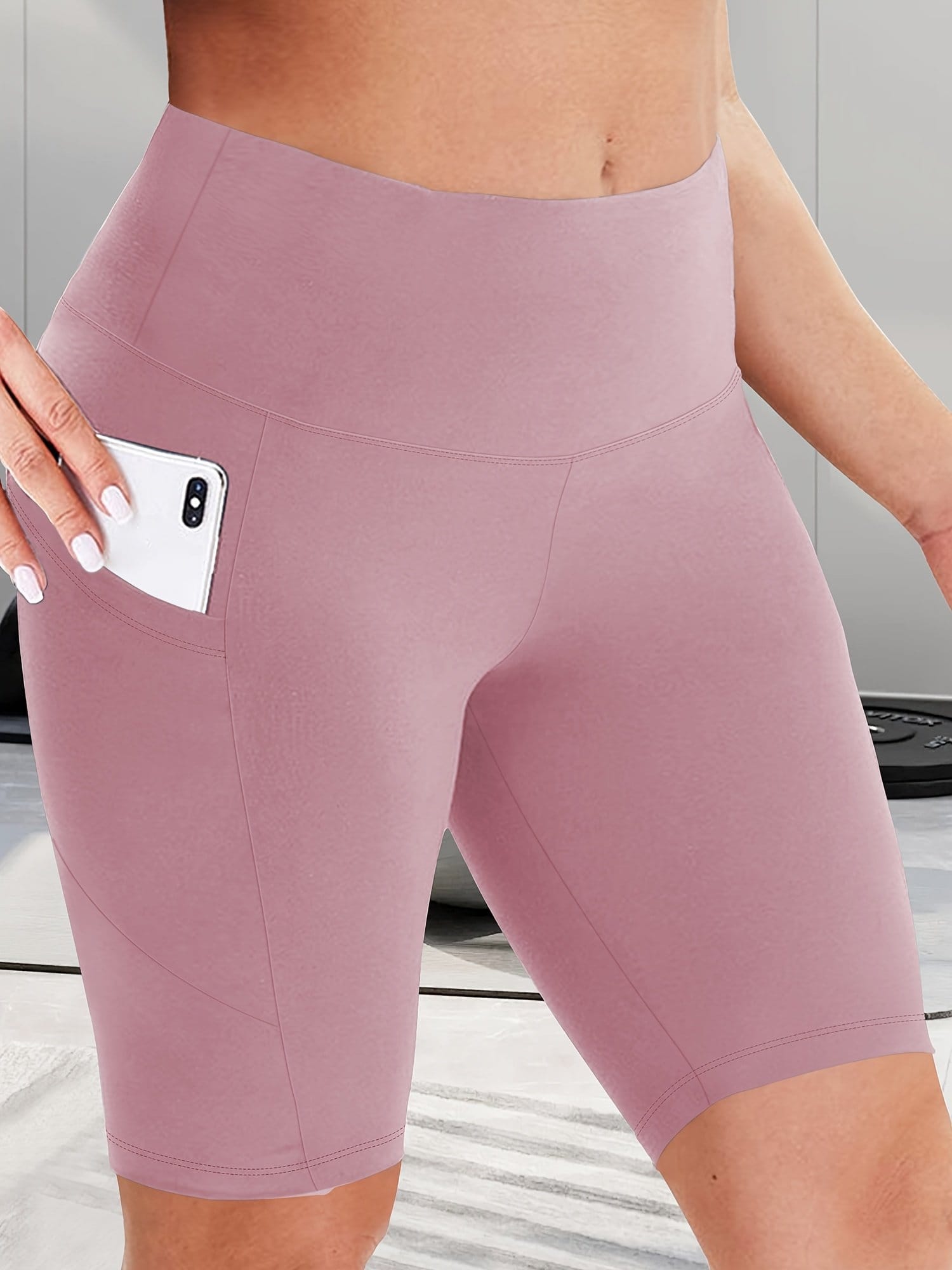 Women's High-Waist Shaping Shorts with Crescent Pockets - Black, Stretchy Tummy Control, Mid-Thigh Length, Machine Washable, Summer Casual Wear, Everyday Compression Wear | Sleek Design | Tummy Control Shorts - Image 9