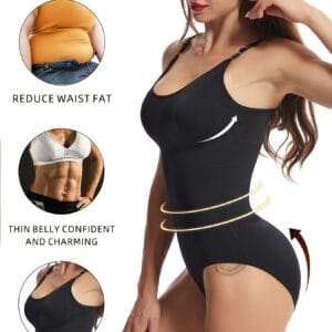 Women'S Seamless Waist-Cinching Tummy Control Crotch Hook And Eye Bodysuit Adjustable Straps Bodysuit