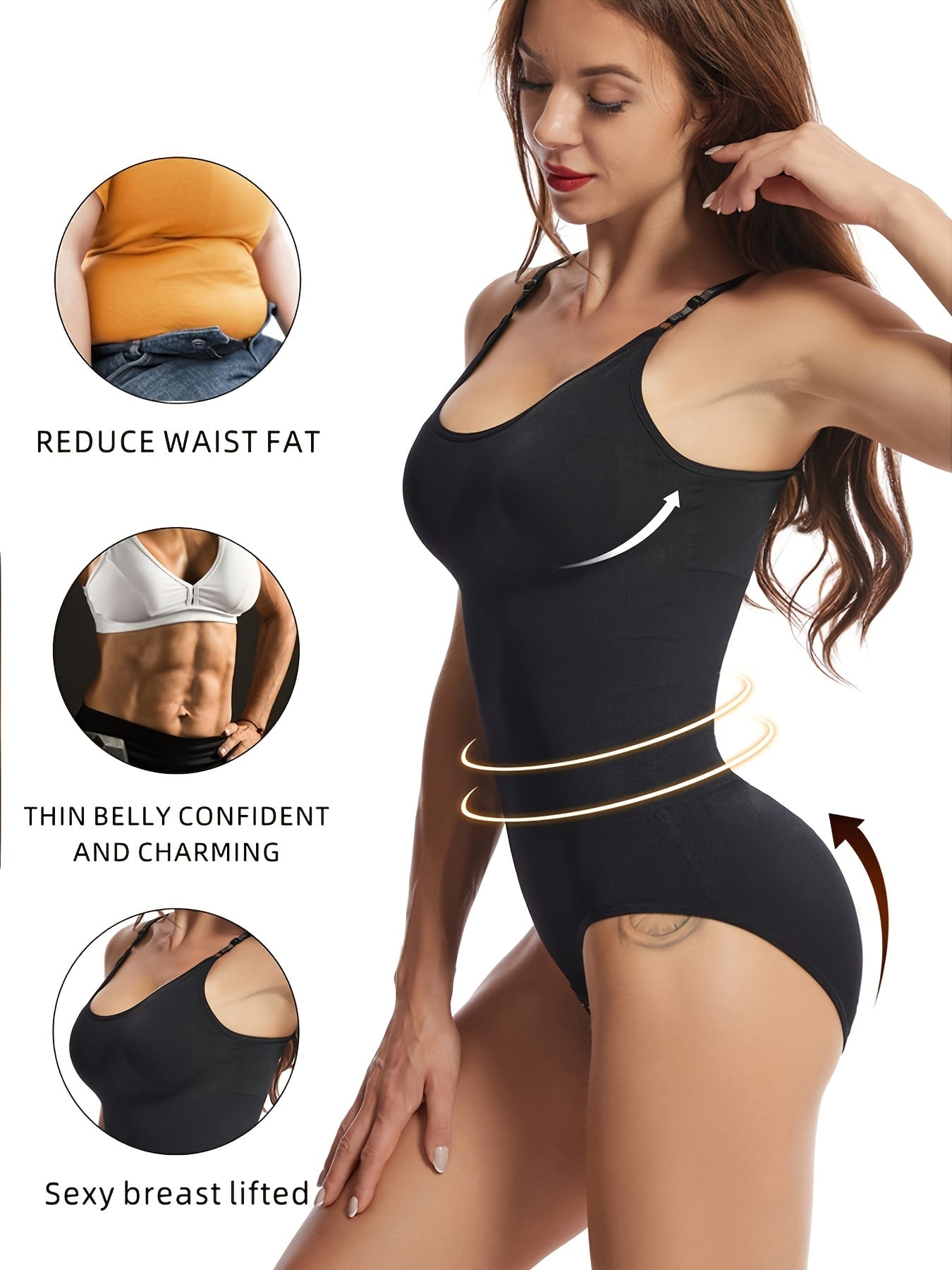 Women'S Seamless Waist-Cinching Tummy Control Crotch Hook And Eye Bodysuit Adjustable Straps Bodysuit