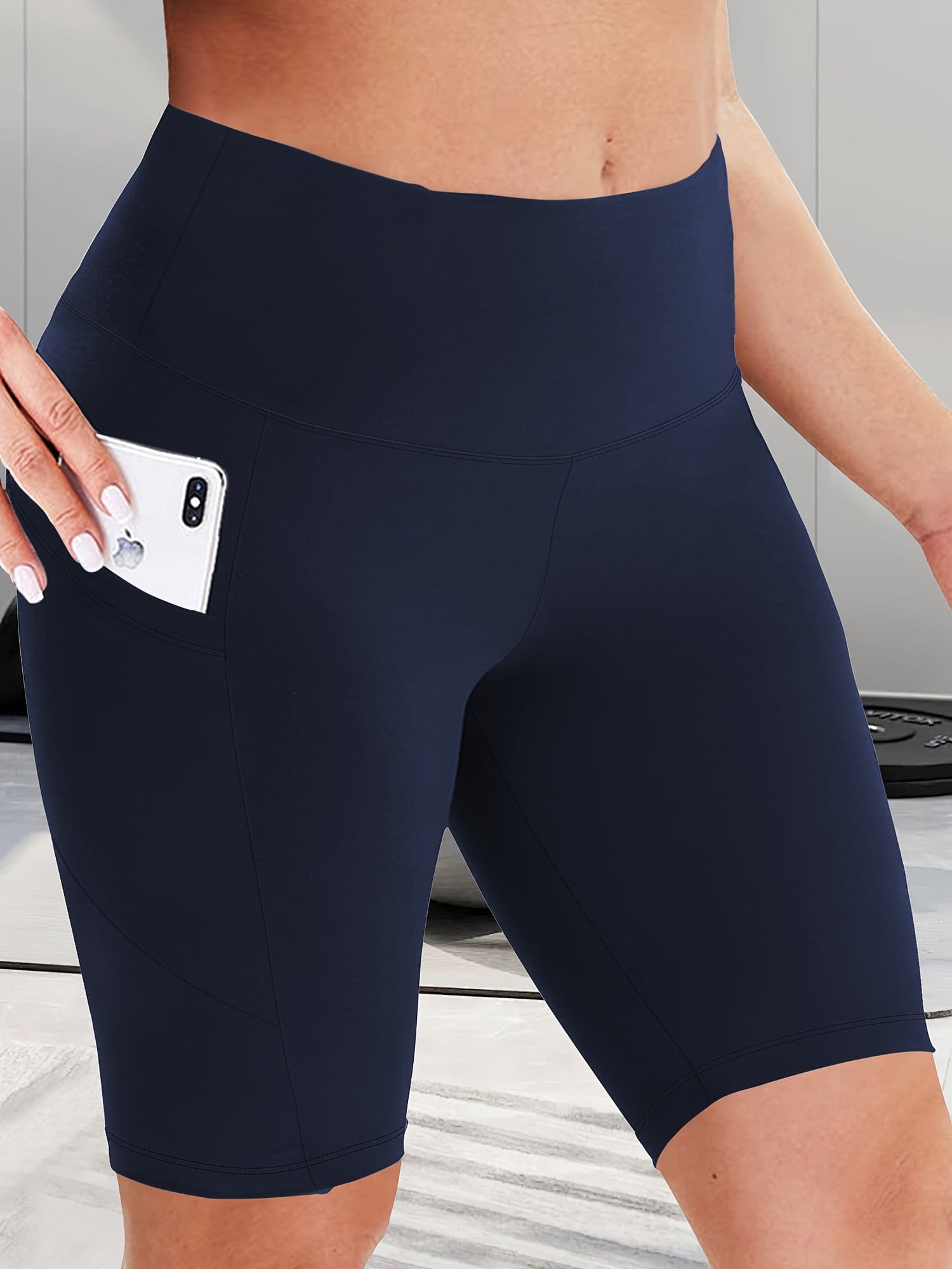 Women's High-Waist Shaping Shorts with Crescent Pockets - Black, Stretchy Tummy Control, Mid-Thigh Length, Machine Washable, Summer Casual Wear, Everyday Compression Wear | Sleek Design | Tummy Control Shorts - Image 2