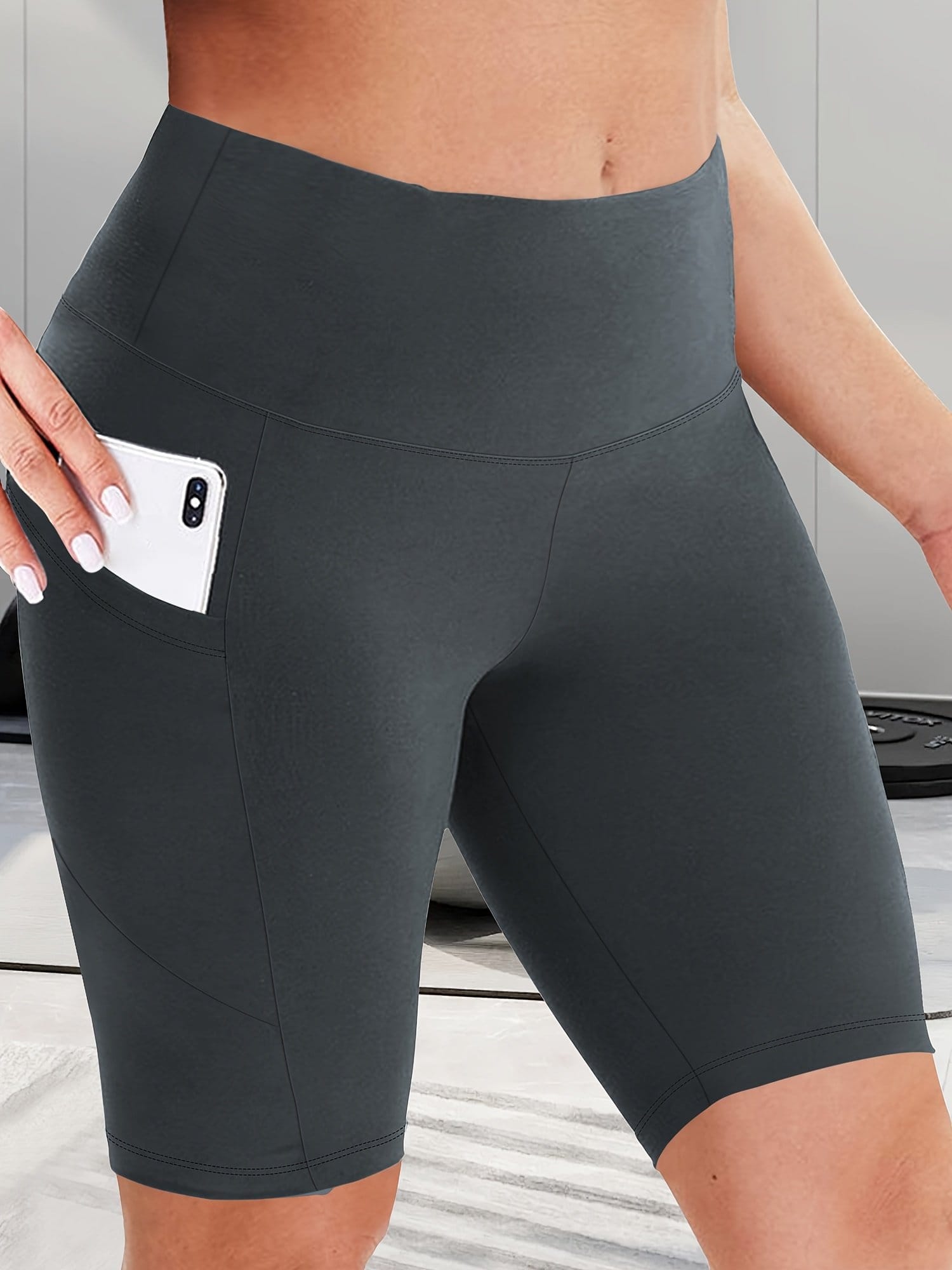 Women's High-Waist Shaping Shorts with Crescent Pockets - Black, Stretchy Tummy Control, Mid-Thigh Length, Machine Washable, Summer Casual Wear, Everyday Compression Wear | Sleek Design | Tummy Control Shorts - Image 5