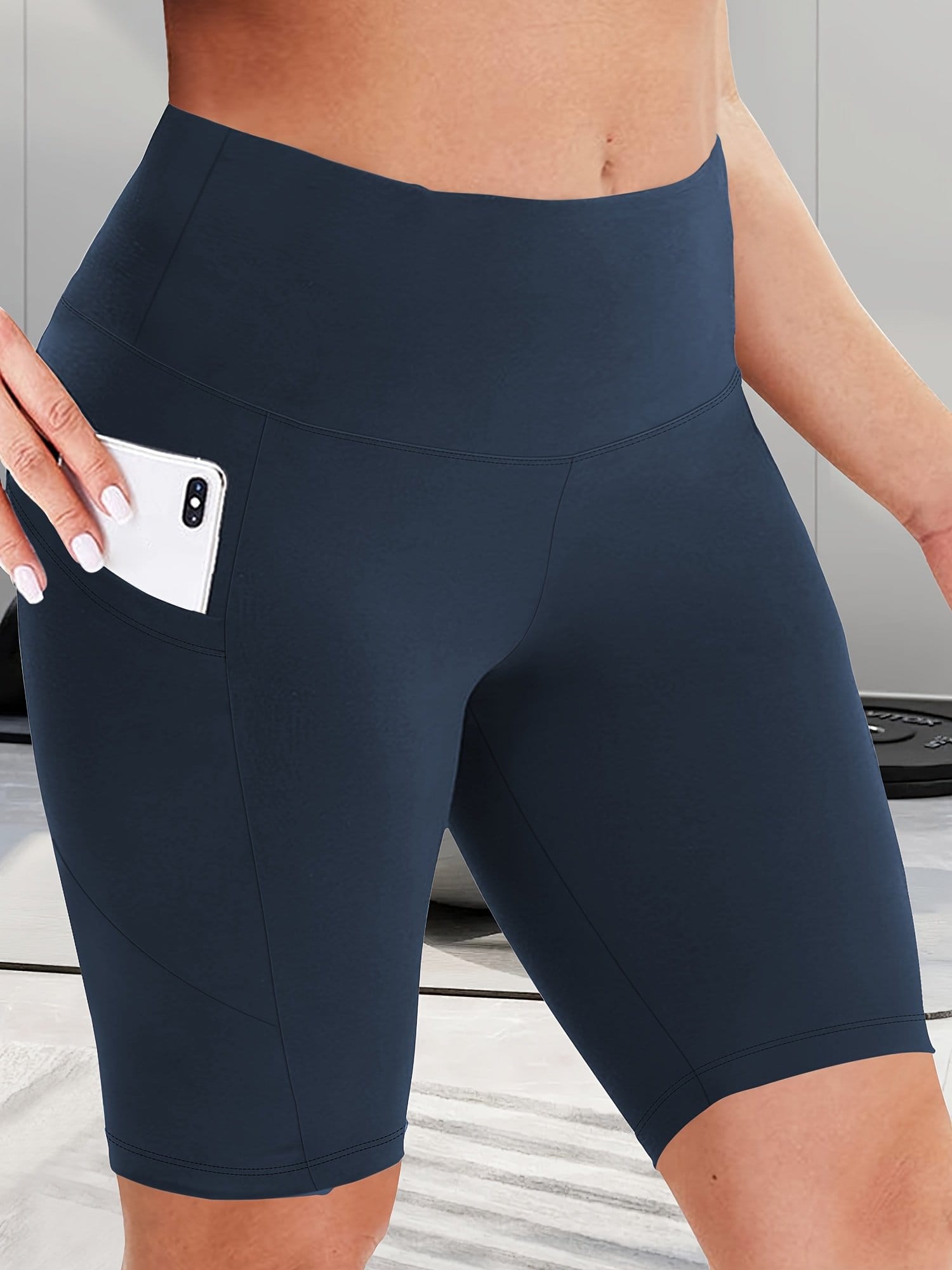 Women's High-Waist Shaping Shorts with Crescent Pockets - Black, Stretchy Tummy Control, Mid-Thigh Length, Machine Washable, Summer Casual Wear, Everyday Compression Wear | Sleek Design | Tummy Control Shorts - Image 6