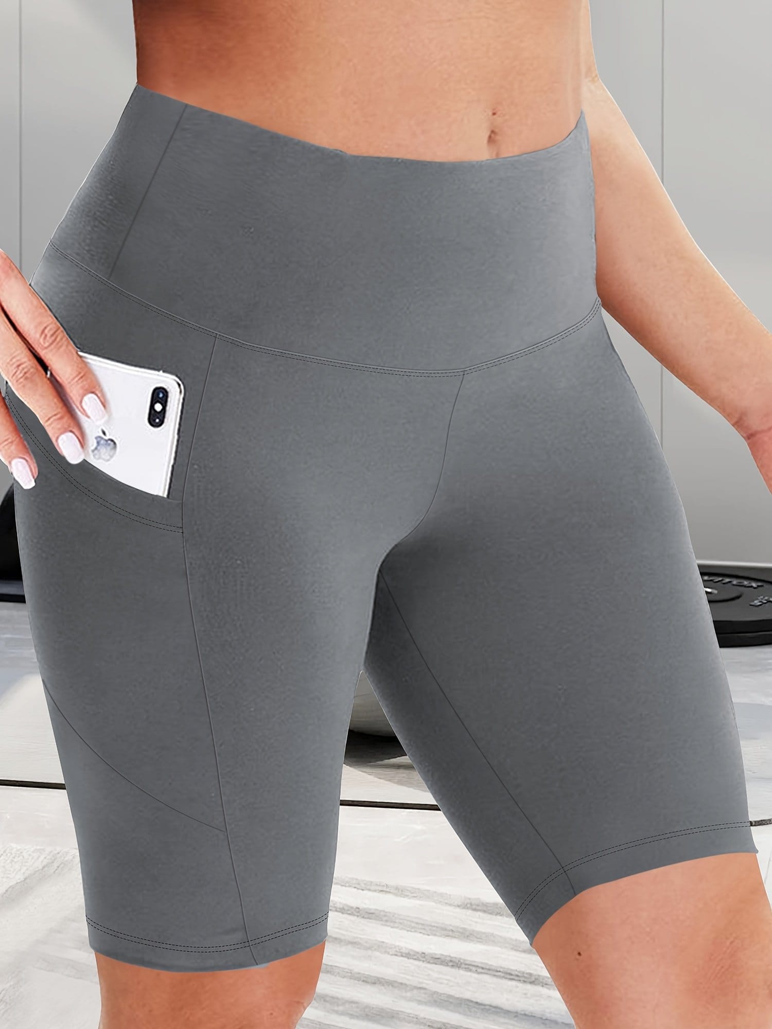Women's High-Waist Shaping Shorts with Crescent Pockets - Black, Stretchy Tummy Control, Mid-Thigh Length, Machine Washable, Summer Casual Wear, Everyday Compression Wear | Sleek Design | Tummy Control Shorts - Image 7