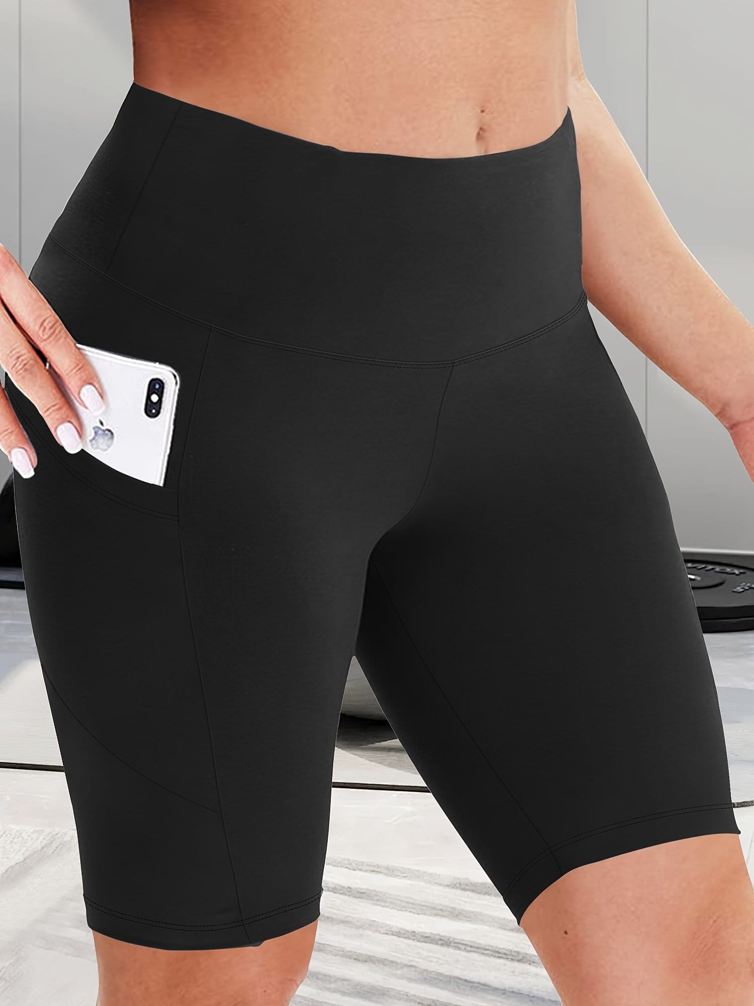 Women's High-Waist Shaping Shorts with Crescent Pockets - Black, Stretchy Tummy Control, Mid-Thigh Length, Machine Washable, Summer Casual Wear, Everyday Compression Wear | Sleek Design | Tummy Control Shorts - Image 10