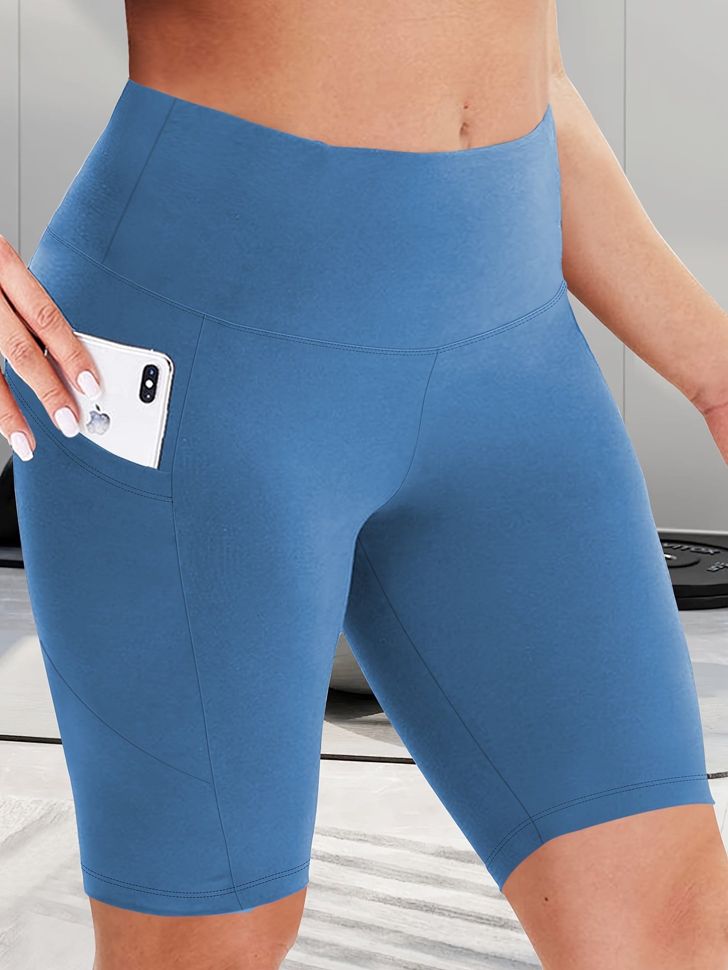 Women's High-Waist Shaping Shorts with Crescent Pockets - Black, Stretchy Tummy Control, Mid-Thigh Length, Machine Washable, Summer Casual Wear, Everyday Compression Wear | Sleek Design | Tummy Control Shorts - Image 8