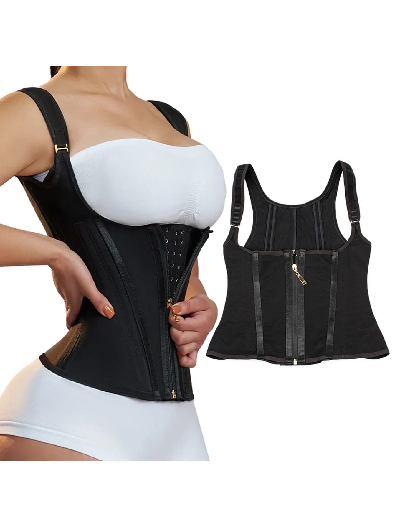 Women's Tummy Control Corset Waist Trainer Vest - Full Coverage Shapewear with Zipper Front Cincher, Body Shaper for Gym, Postpartum & Casual Attire, Underwear (Non-)